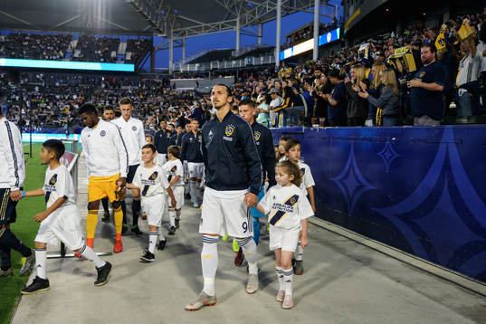 Zlatan Ibrahimovic of LA Galaxy enters the field