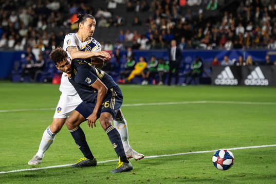 Zlatan Ibrahimovic of LA Galaxy in action against Auston