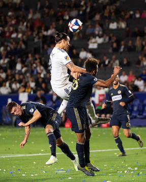 Zlatan Ibrahimovic of LA Galaxy in action against Kai