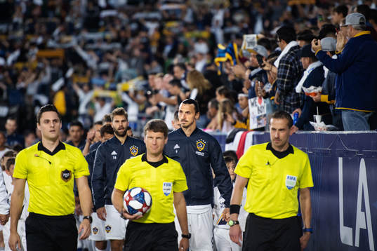Zlatan Ibrahimovic of LA Galaxy enters the field