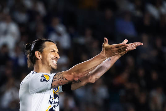 Zlatan Ibrahimovic of LA Galaxy reacts