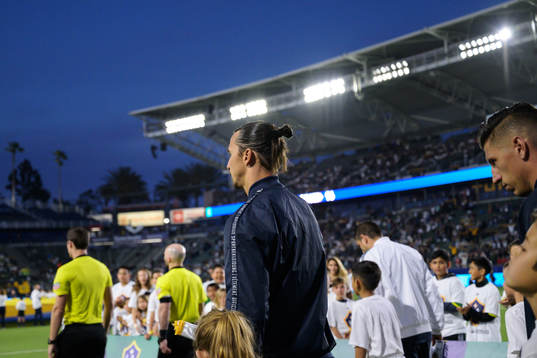Zlatan Ibrahimovic of LA Galaxy enters the field