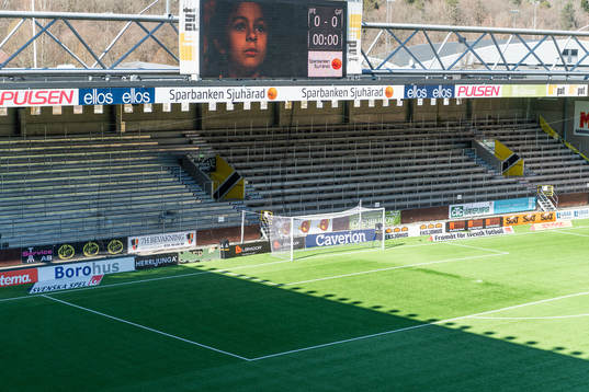 Översikt kortsida med 3D reklam på planen för Svenska