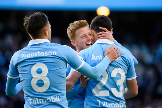 Malmö FFs Marcus Antonsson jublar med Anders Christiansen