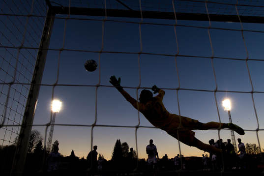 The silhouette of goalkeeper Marcus Sandberg of Stabæk