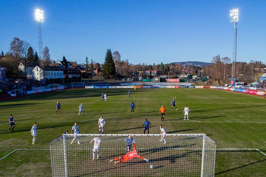 Emil Bohinen of Stabæk scores 1-0 behind goalkeeper André