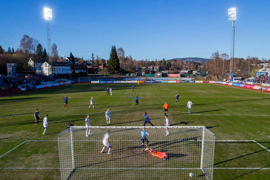 Emil Bohinen of Stabæk scores 1-0 behind goalkeeper André