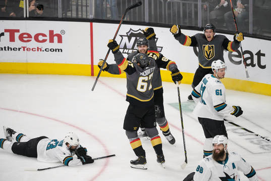 Max Pacioretty, Alex Tuch and Mark Stone of Vegas Golden