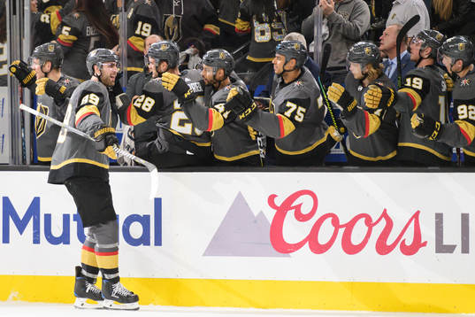 Alex Tuch of Vegas Golden Knights celebrate with teammates