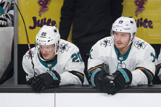 Marcus Sörensen and Gustav Nyquist of San Jose Sharks