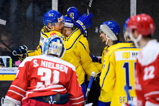 Emil Sylvegård of Sweden celebrates with Adam Brodecki