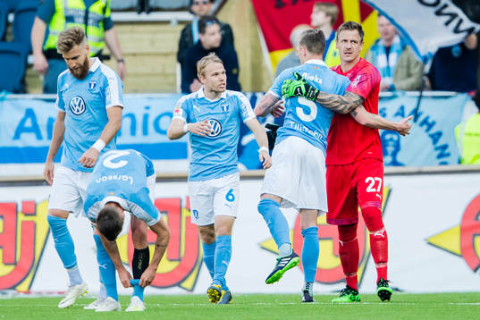 Malmö FFs Oscar Lewicki, Sören Rieks och Johan Dahlin