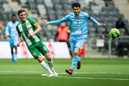 Hammarbys Jeppe Andersen och AFC Eskilstunas Anel Rashkaj