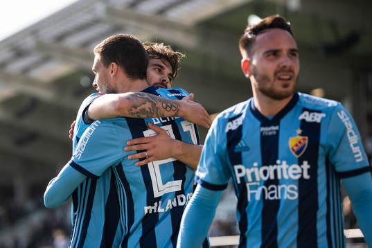 Djurgårdens Astrit Ajdarevic och Erik Berg jublar
