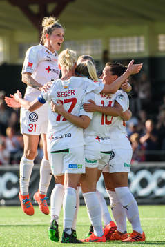 Rosengårds spelare med bla Anja Mittag jublar