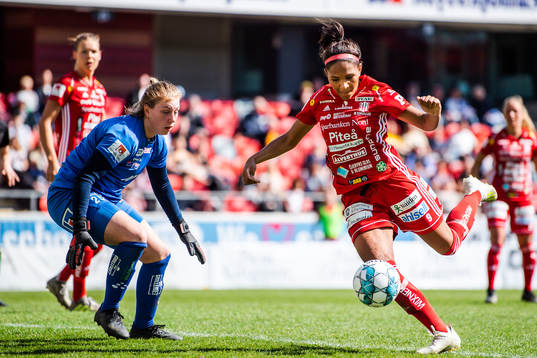 Växjös målvakt Moa Edrud och Piteås Madelen Janogy