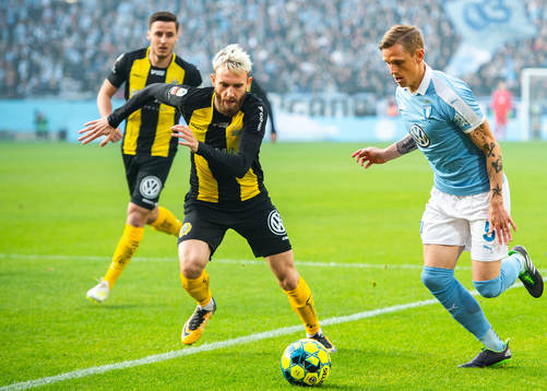 Hammarbys Simon Sandberg och Malmö FFs Sören Rieks