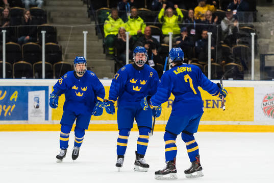 Swedens Alexander Holtz celebrates