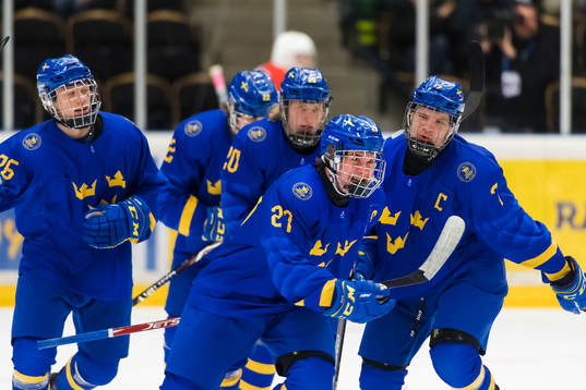 Swedens Alexander Holtz celebrates