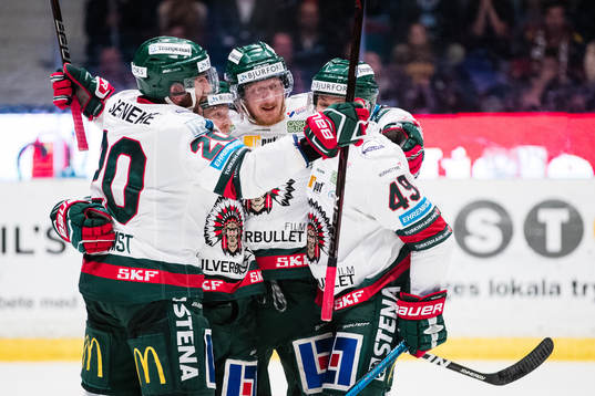 Frölundas Joel Lundqvist, Simon Hjalmarsson och Rhett