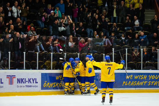 Albin Grewe of Sweden celebrate with team mates