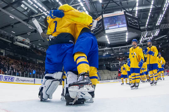 Players of Sweden celebrate