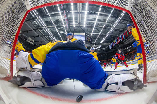 Canada scores behind Hugo Alnefelt of Sweden