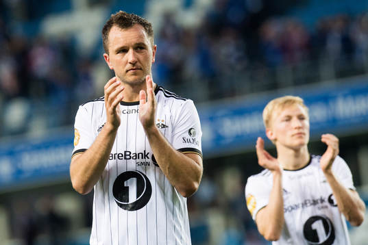 Even Hovland and Birger Meling of Rosenborg look dejected