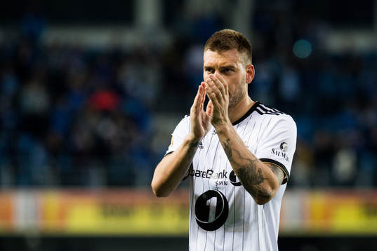 Nicklas Bendtner of Rosenborg looks dejected