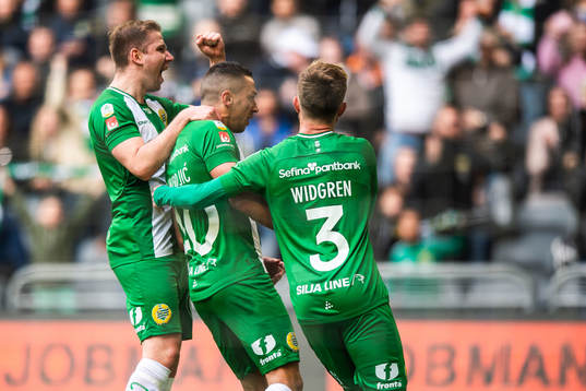 Hammarbys Nikola Djurdjic jublar med lagkamrater
