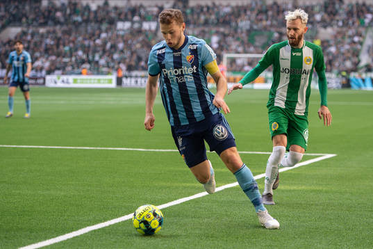 Djurgårdens Jesper Karlström och Hammarbys Simon Sandberg