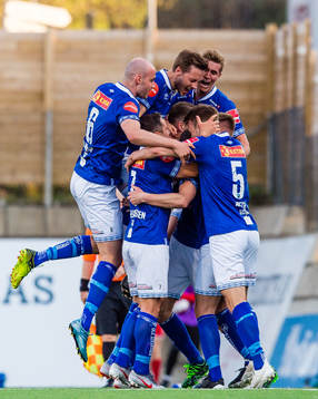 Michael Karlsen of Ranheim celebrates the 4-2 goal with his