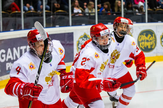 Nikolai Burenov and Rodion Amirov of Russia celebrates