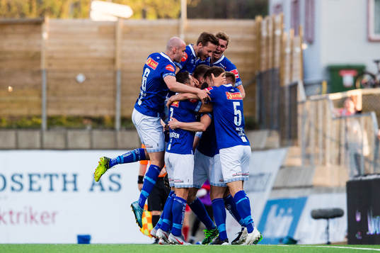 Michael Karlsen of Ranheim celebrates the 4-2 goal with his