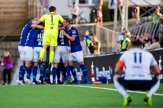 Michael Karlsen of Ranheim celebrates the 4-2 goal with his