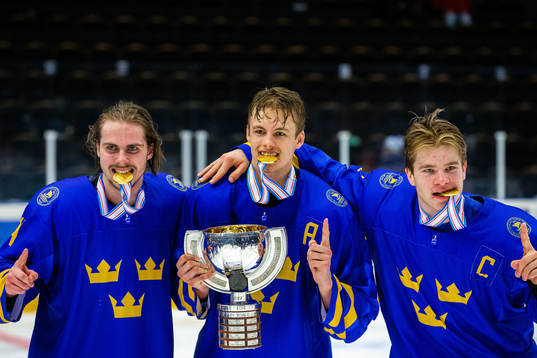 Albin Grew and Tobias Björnfot of Sweden celebrate with