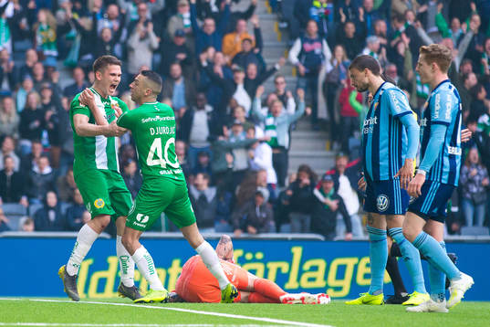 Hammarbys Nikola Djurdjic jublar med Vidar Örn Kjartansson