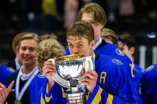 Philip Broberg of Sweden celebrates with the trophy