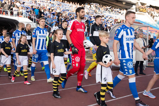Lagen på väg in för line up, mitten IFK Göteborgs