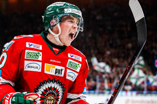 Frölundas Joel Mustonen jublar