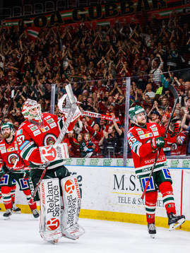 Frölundas målvakt Johan Gustafsson och David Printz jublar