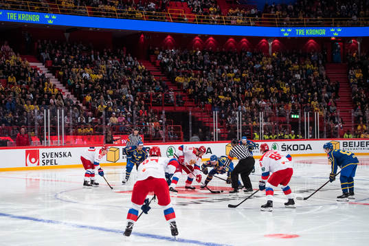 Elias Pettersson of Sweden at face off