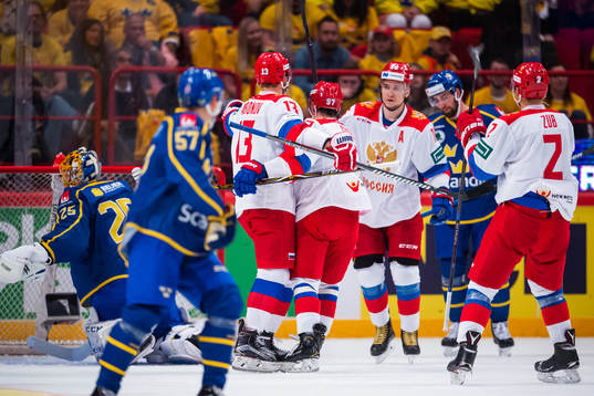 Sergei Andronov of Russia celebrate with team mates
