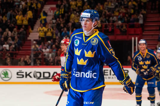 Oskar Lindblom of Sweden celebrates scoring 4-2