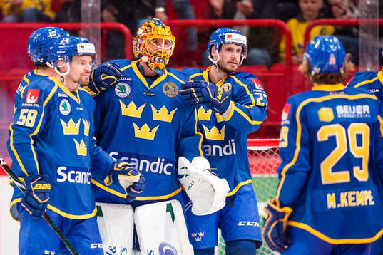of Sweden Anton Lander , goaltender Jacob Markström and