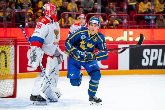 gGalkeeper Andrei Vasilevsky of Russia and Anton Wedin of