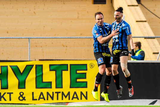 Sirius Niklas Busch Thor och Jonas Lindberg jublar