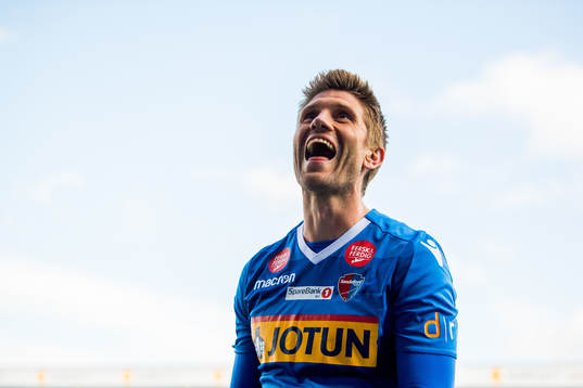 Erik Mjelde of Sandefjord celebrates
