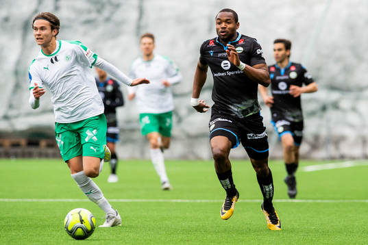 Markus Solbakken of HamKam and Kachi of Sandnes Ulf