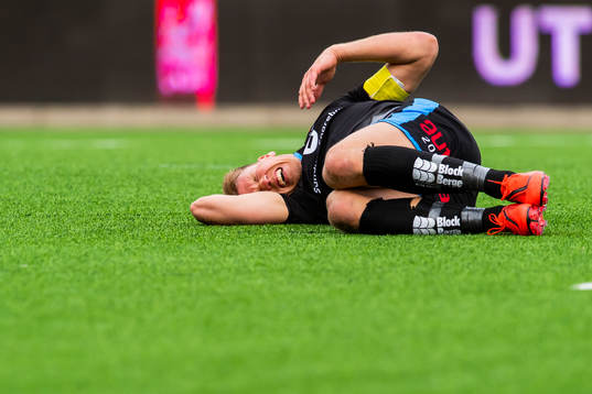 Kent Håvard Eriksen of Sandnes Ulf with an injury